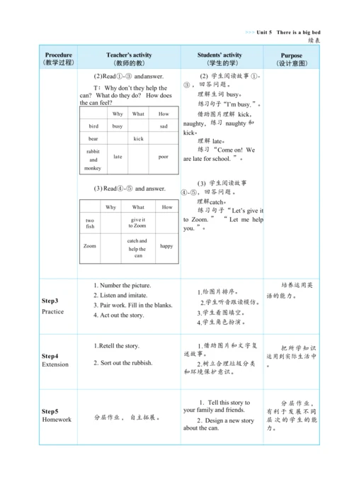 Unit 5 There is a big bed Part C Story time大单元整体教学