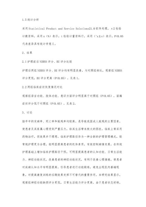 临床护理路径用于缺血性脑卒中康复护理中对其BI评分的影响.docx