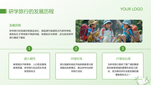 绿色简约风研学旅行活动PPT