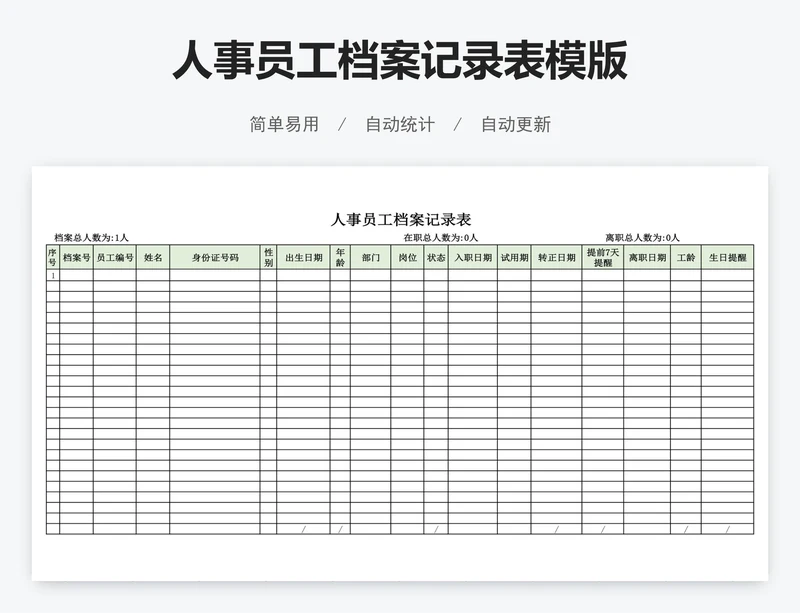 人事员工档案记录表模版