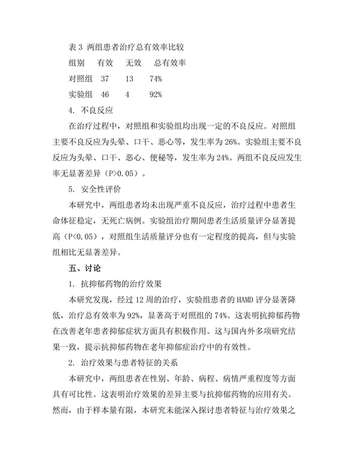 抗抑郁药物对老年患者抑郁症状的治疗效果