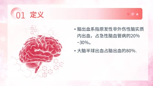 粉色扁平插画脑出血病人的护理查房简约培训PPT脑出血护理查房