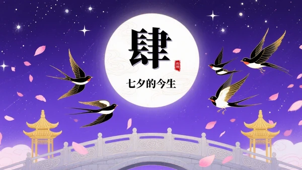 紫色插画风七夕节宣传PPT模板