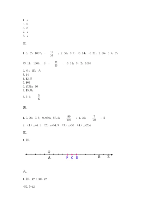 小学六年级下册数学摸底考试题含答案（夺分金卷）.docx