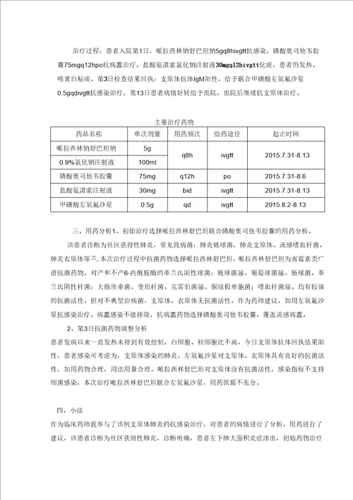 临床药师病例分析抗感染支原体感染