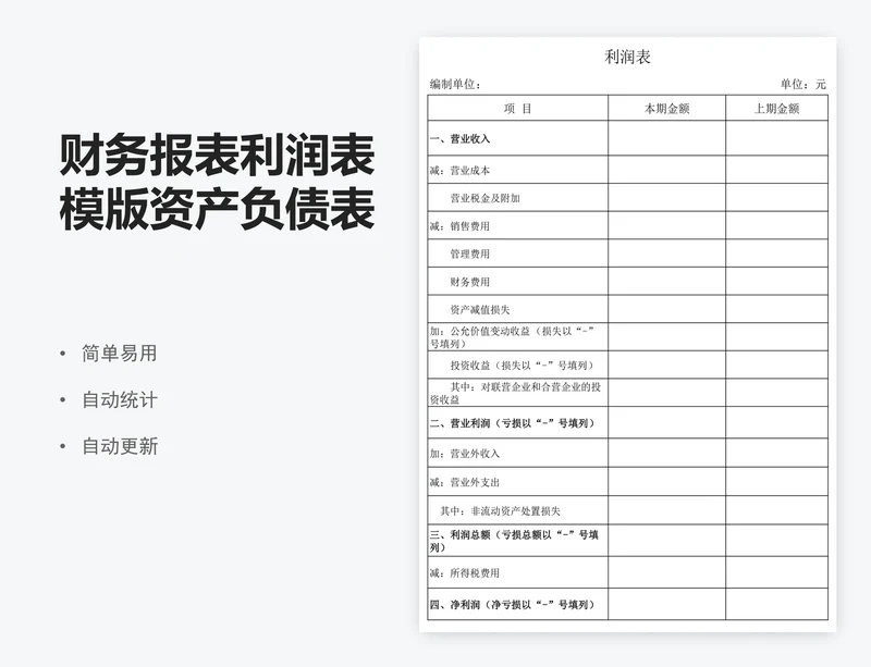 财务报表利润表模版资产负债表