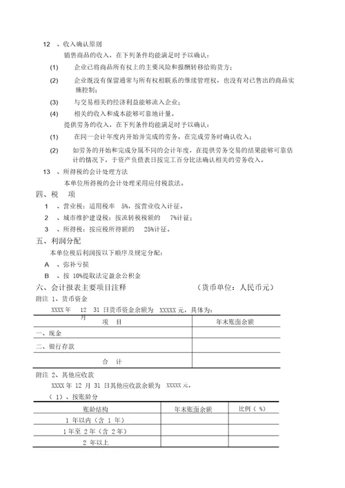 审计报告会计报的表附注说明新