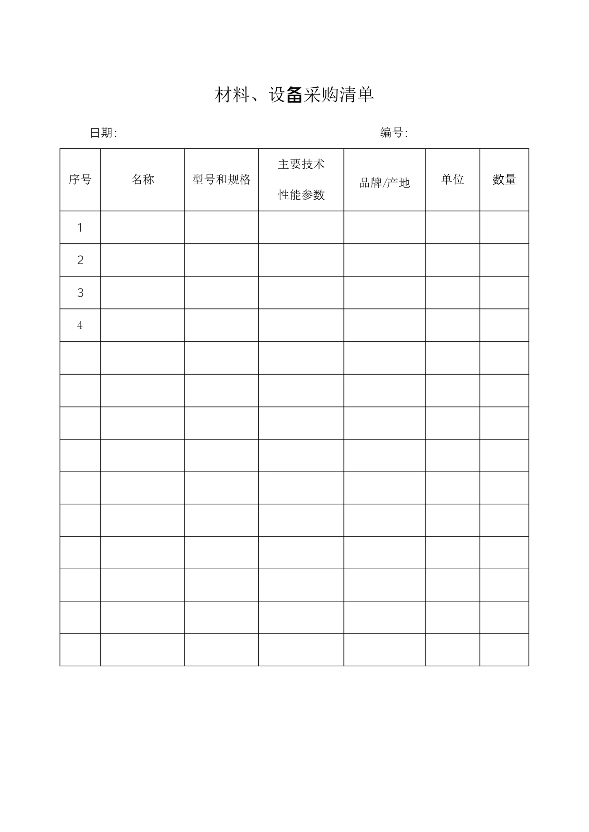 材料设备采购清单