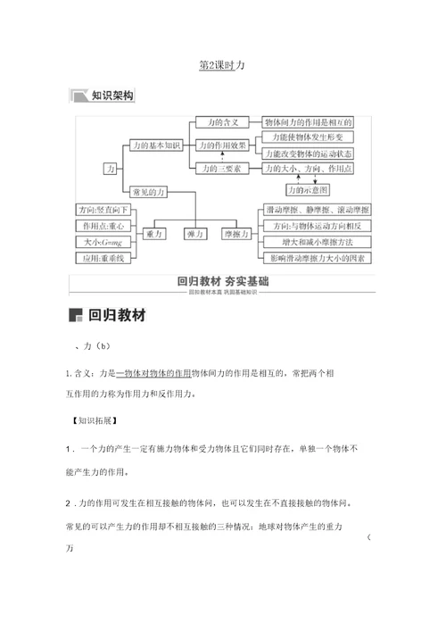 2020届九年级中考复习浙教版科学讲义设计：七年级下册2力