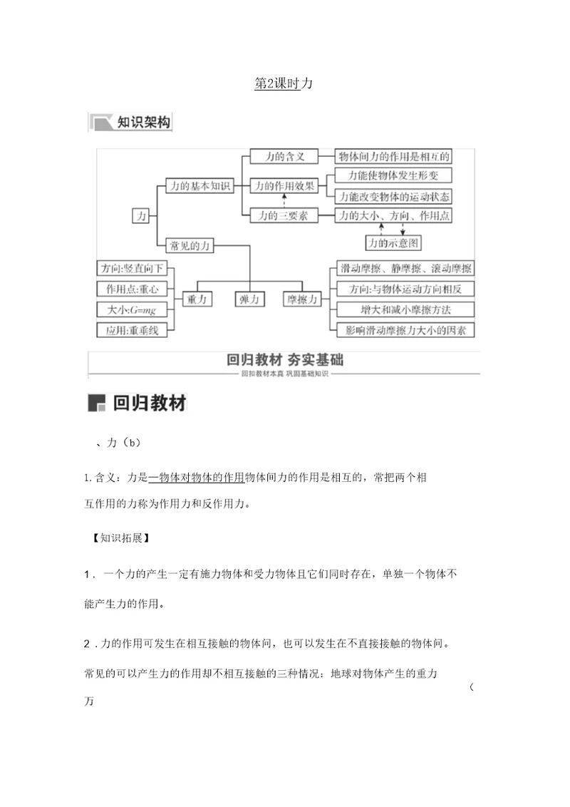 2020届九年级中考复习浙教版科学讲义设计：七年级下册2力