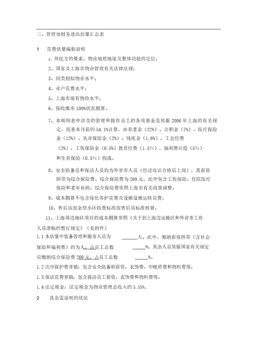 物业费用支出预算