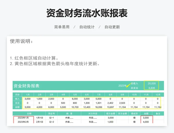 资金财务流水账报表