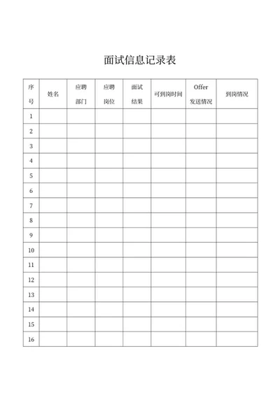 面试信息记录表word模板