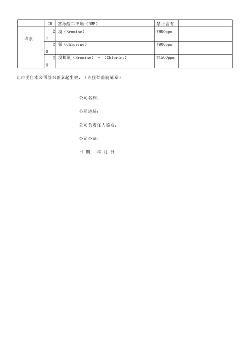 不使用有害物质声明书