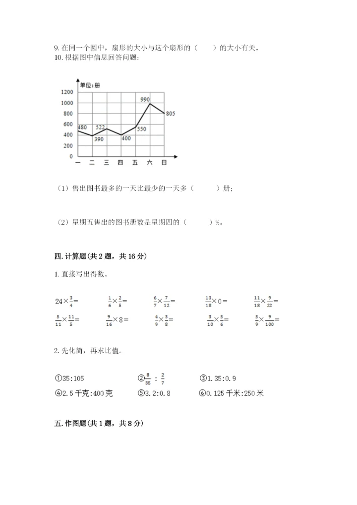 2022六年级上册数学期末测试卷附答案【考试直接用】.docx