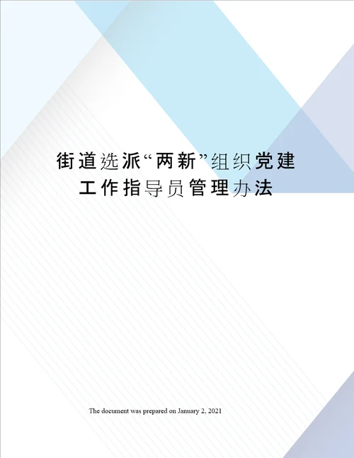 街道选派“两新组织党建工作指导员管理办法