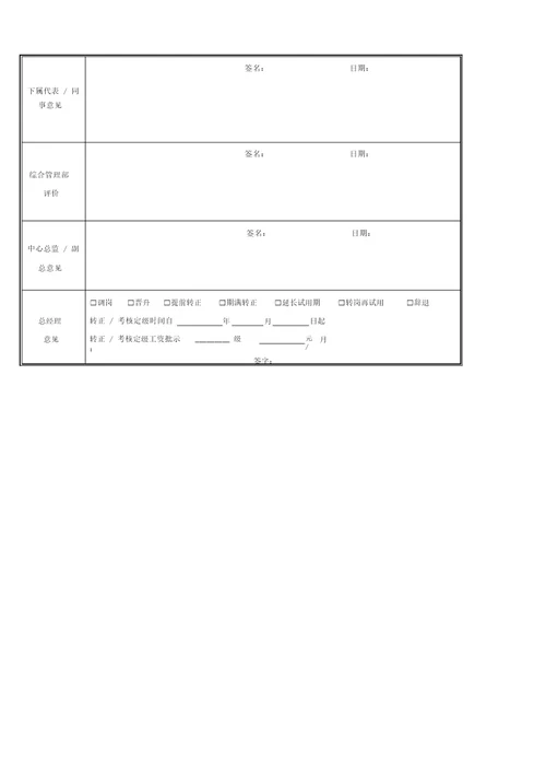 员工转正调岗晋升考核表