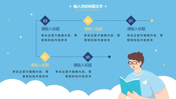 卡通手绘蓝色读书分享PPT模板