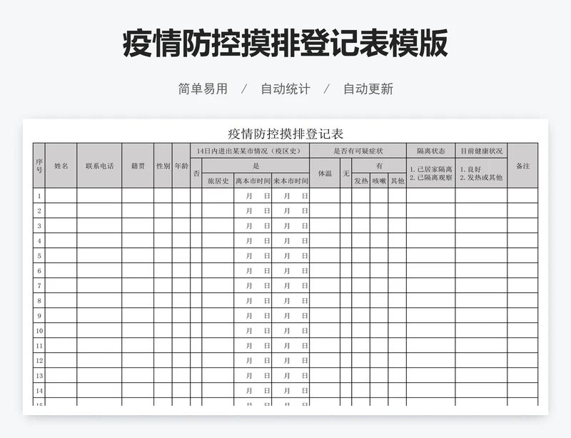 疫情防控摸排登记表模版
