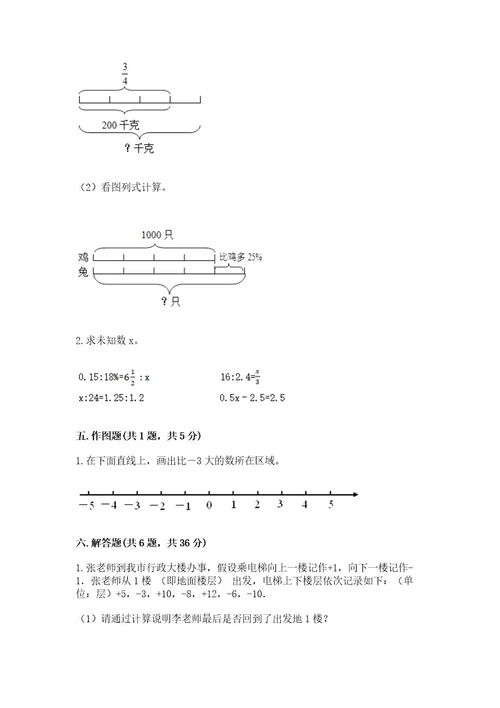 深圳小学六年级数学试卷及完整答案（有一套）