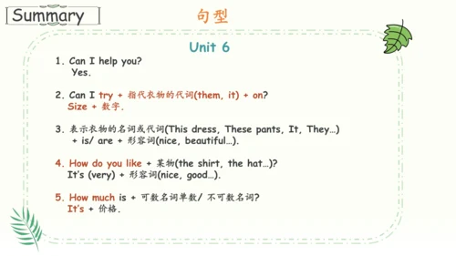 Unit 6 shopping知识回顾汇总课件(共22张PPT)