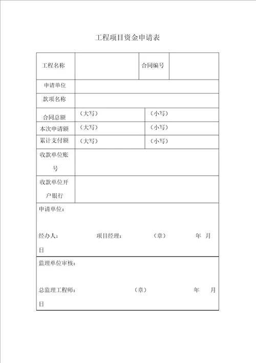 工程项目资金申请表