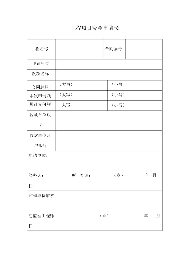 工程项目资金申请表