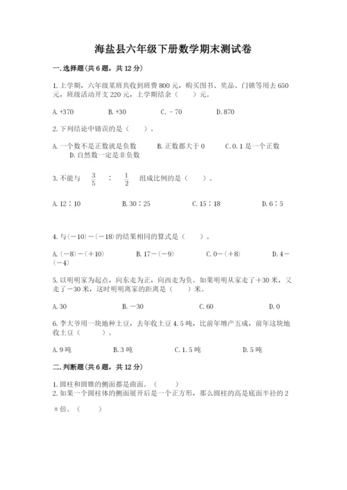 海盐县六年级下册数学期末测试卷标准卷.docx