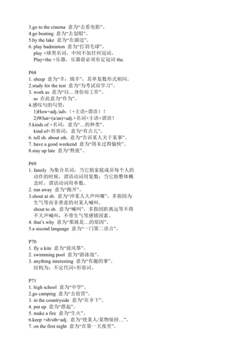 人教版七年级下册英语Unit9-12知识点整合（每页知识点）
