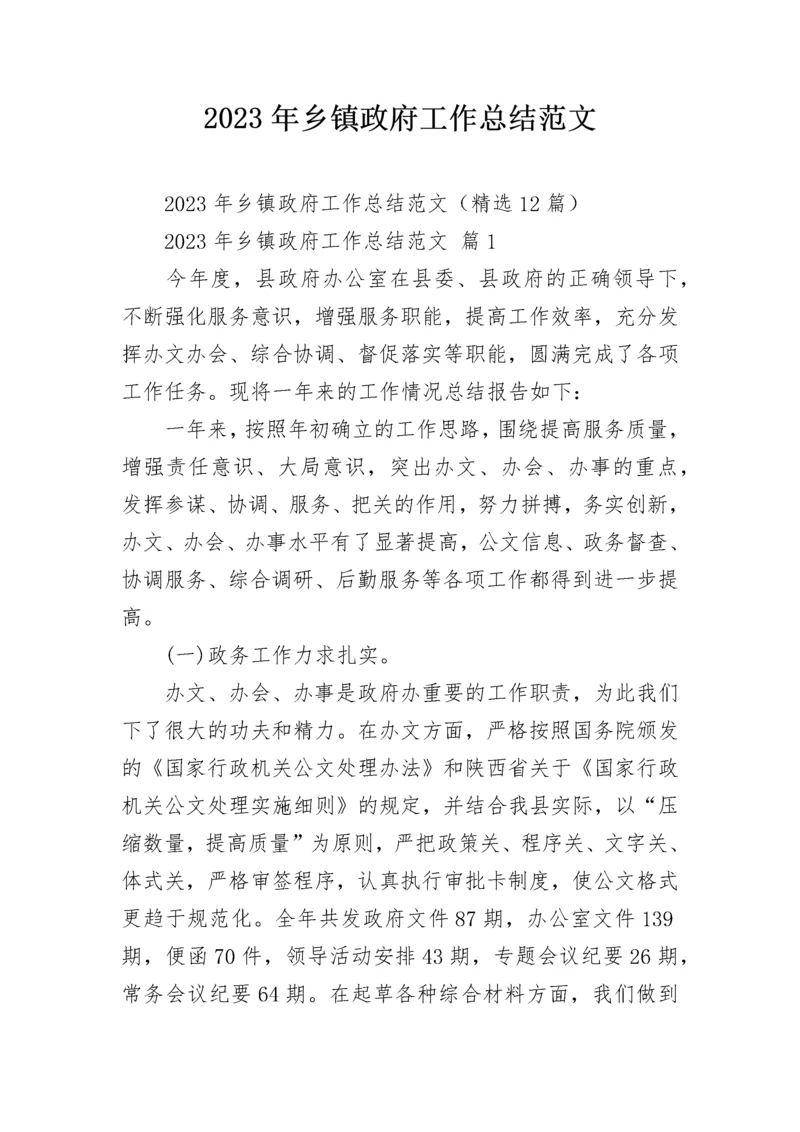 2023年乡镇政府工作总结范文.docx