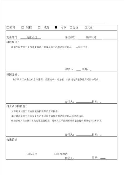 未佩戴劳保防护用品纠正和预防措施报告