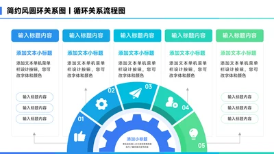 蓝色简约风项半圆环并列关系图PPT