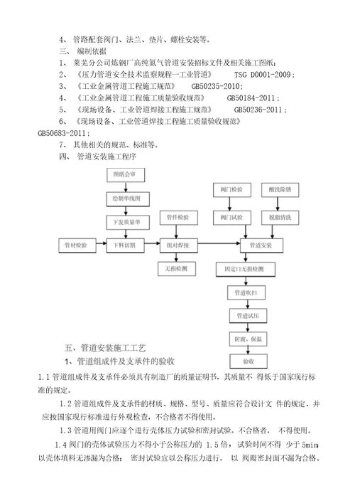 氮气管道安装施工设计及施工方案