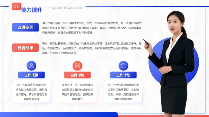 蓝色商务风晋升述职工作成果展示PPT模板