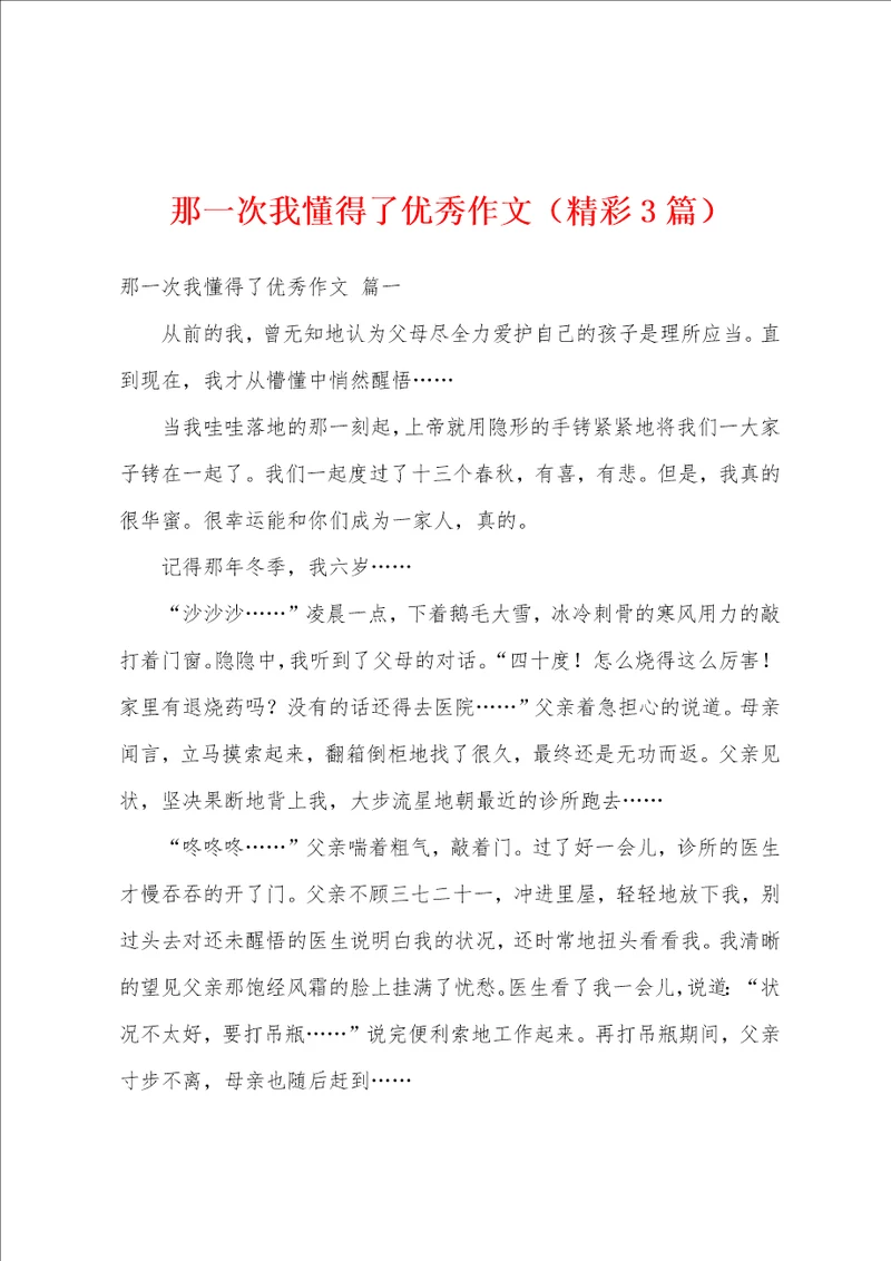 那一次我懂得了优秀作文精彩3篇