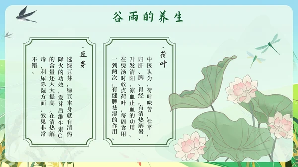 绿色中国风梯水稻田二十四节气之谷雨带内容PPT模板