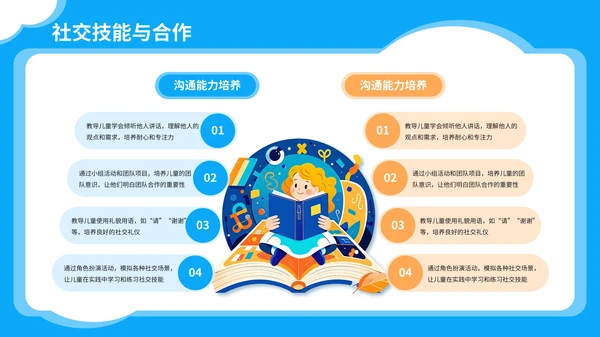 蓝色卡通插画风儿童教育通用PPT模板