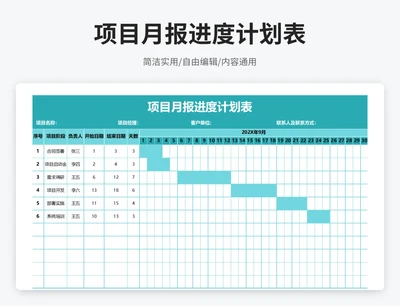 简约风项目月报进度计划表