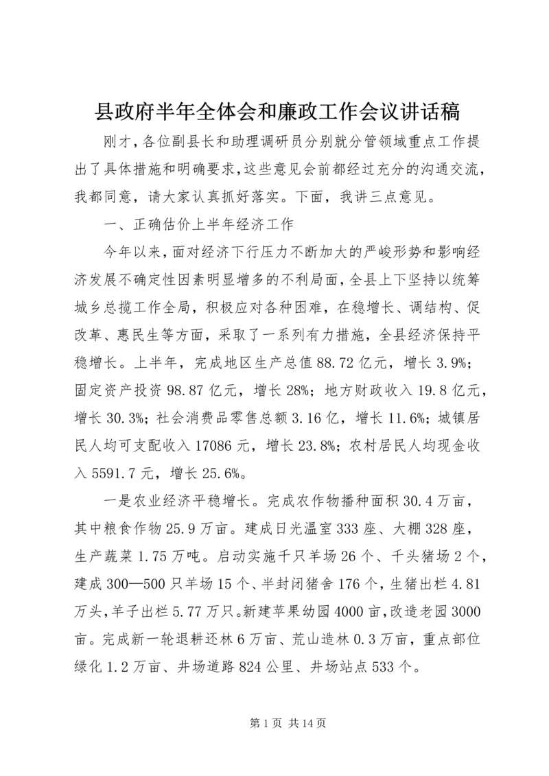 县政府半年全体会和廉政工作会议讲话稿.docx