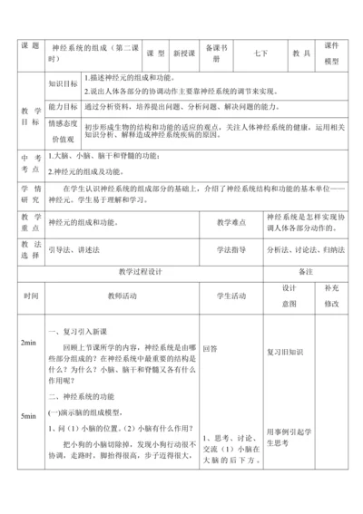 4.6.2 神经系统的组成（第2课时）教案-人教版生物七年级下册
