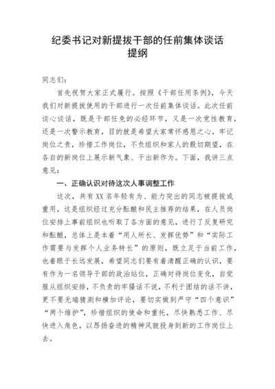 【讲话致辞】纪委书记对新提拔干部的任前集体谈话提纲.docx