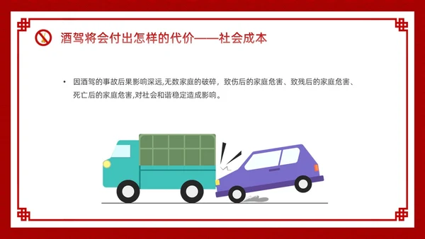 酒红色简约卡通酒驾警示教育PPT模板