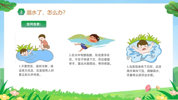 绿色卡通儿童小学生暑假安全教育主题班会PPT