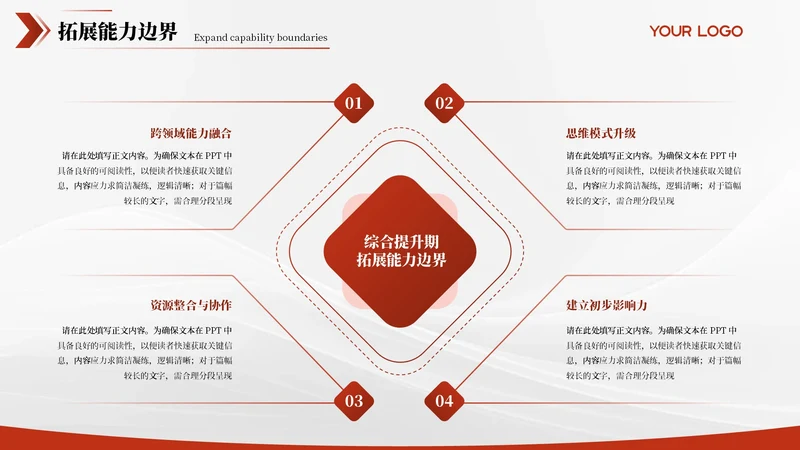 红色简约风4项矩阵PPT单页