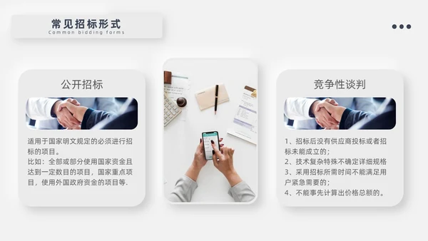 灰色新拟态招标投标流程微粒体商务简约述职PPT模板