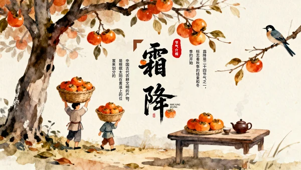 棕色古风霜降课件通用模板