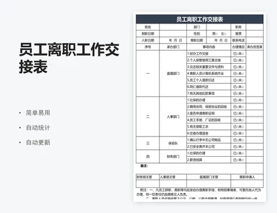 员工离职工作交接表