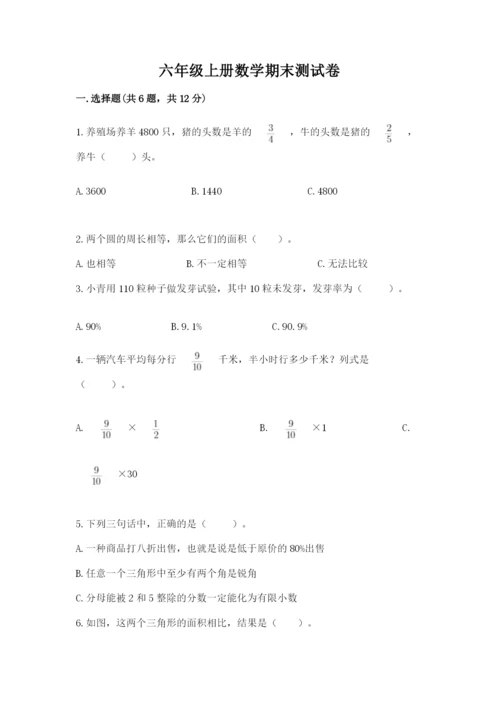 六年级上册数学期末测试卷及参考答案ab卷.docx