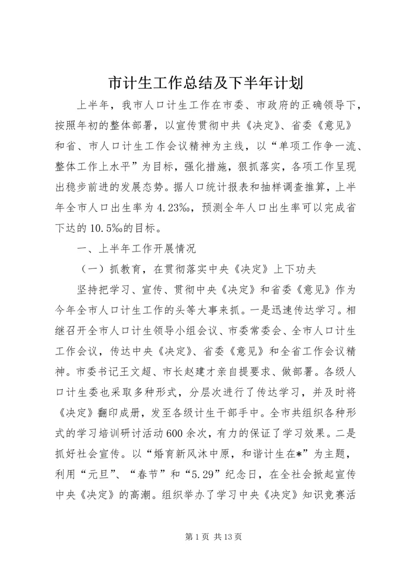 市计生工作总结及下半年计划.docx