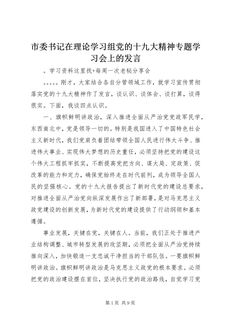 市委书记在理论学习组党的十九大精神专题学习会上的发言.docx